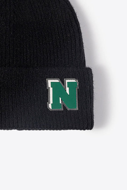 Letter N Patch Cuffed Knit Beanie.