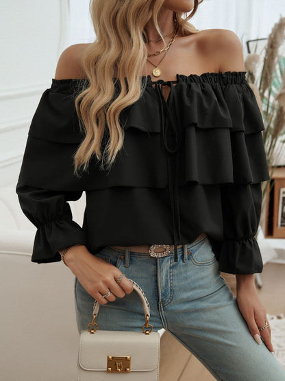 Off-Shoulder Flounce Sleeve Blouse.