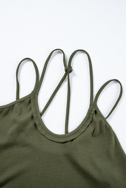 Stylish jungle green double strap tank top with exposed seam details