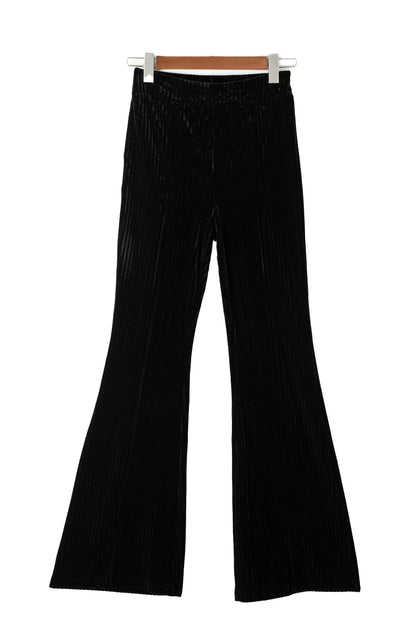 Chic black high-waist corduroy flare pants