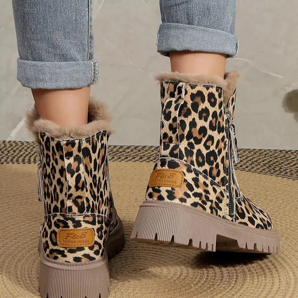 Leopard Print Fur Lined Ankle Boots Simply Love