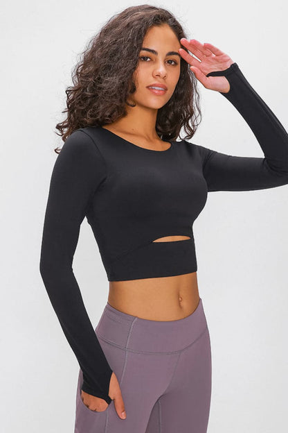 Long Sleeve Cropped Top With Sports Strap.