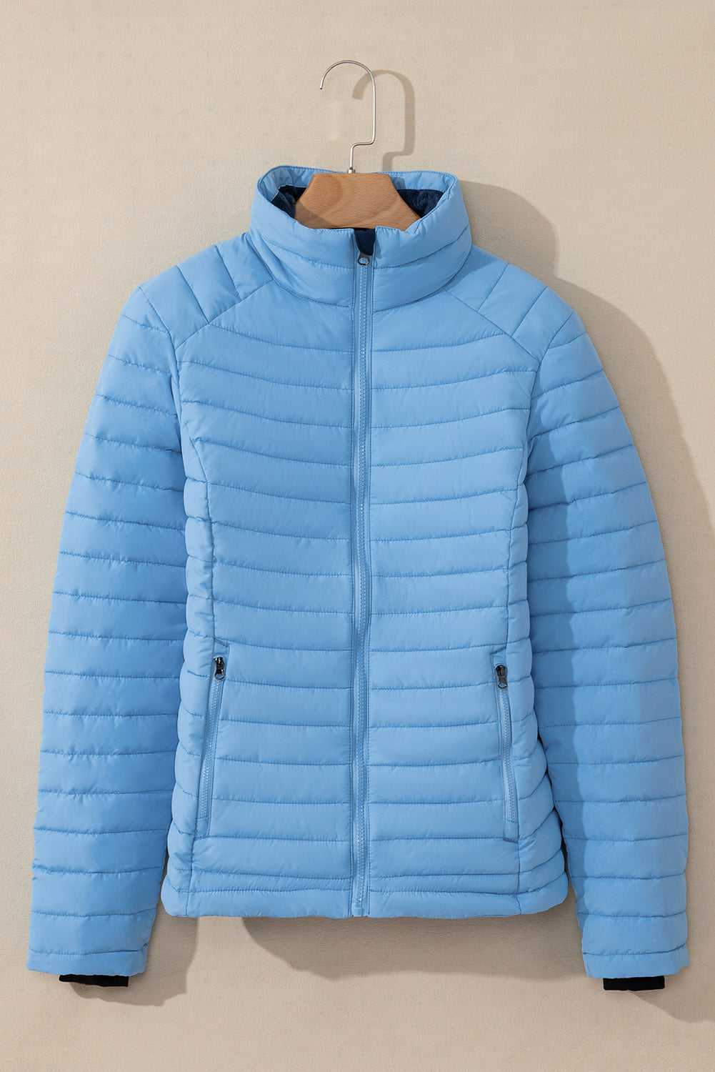 Myosotis Solid Color Quilted Zip-up Puffer Jacket