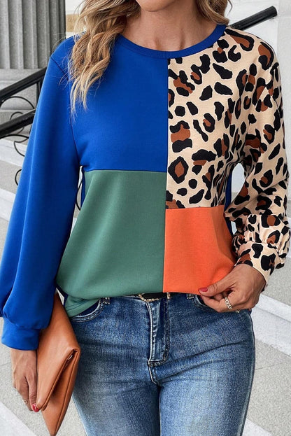 Color Block Round Neck Long Sleeve Sweatshirt.