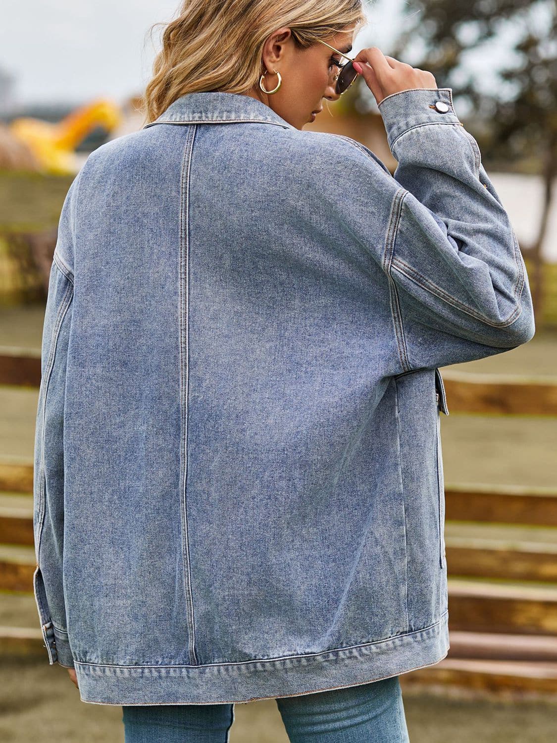 Dropped Shoulder Denim Jacket with Pockets.