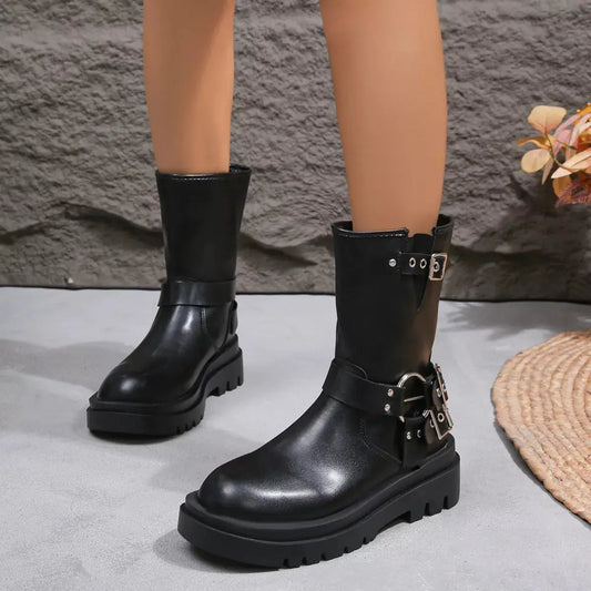 Round Toe Block Heels Boots Simply Love