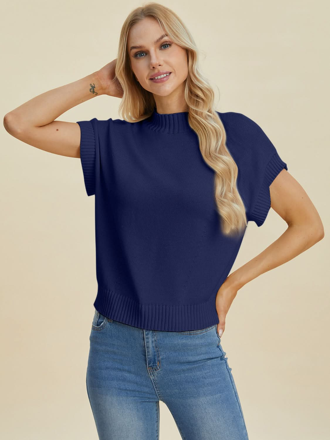 Double take mock neck sweater