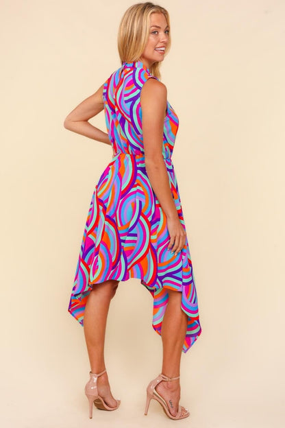 Haptics Full Size Mock Neck Sleeveless Printed Dress.