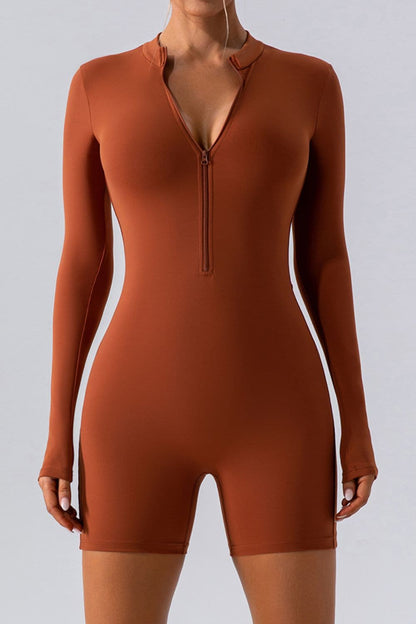 Half Zip Long Sleeve Active Romper.