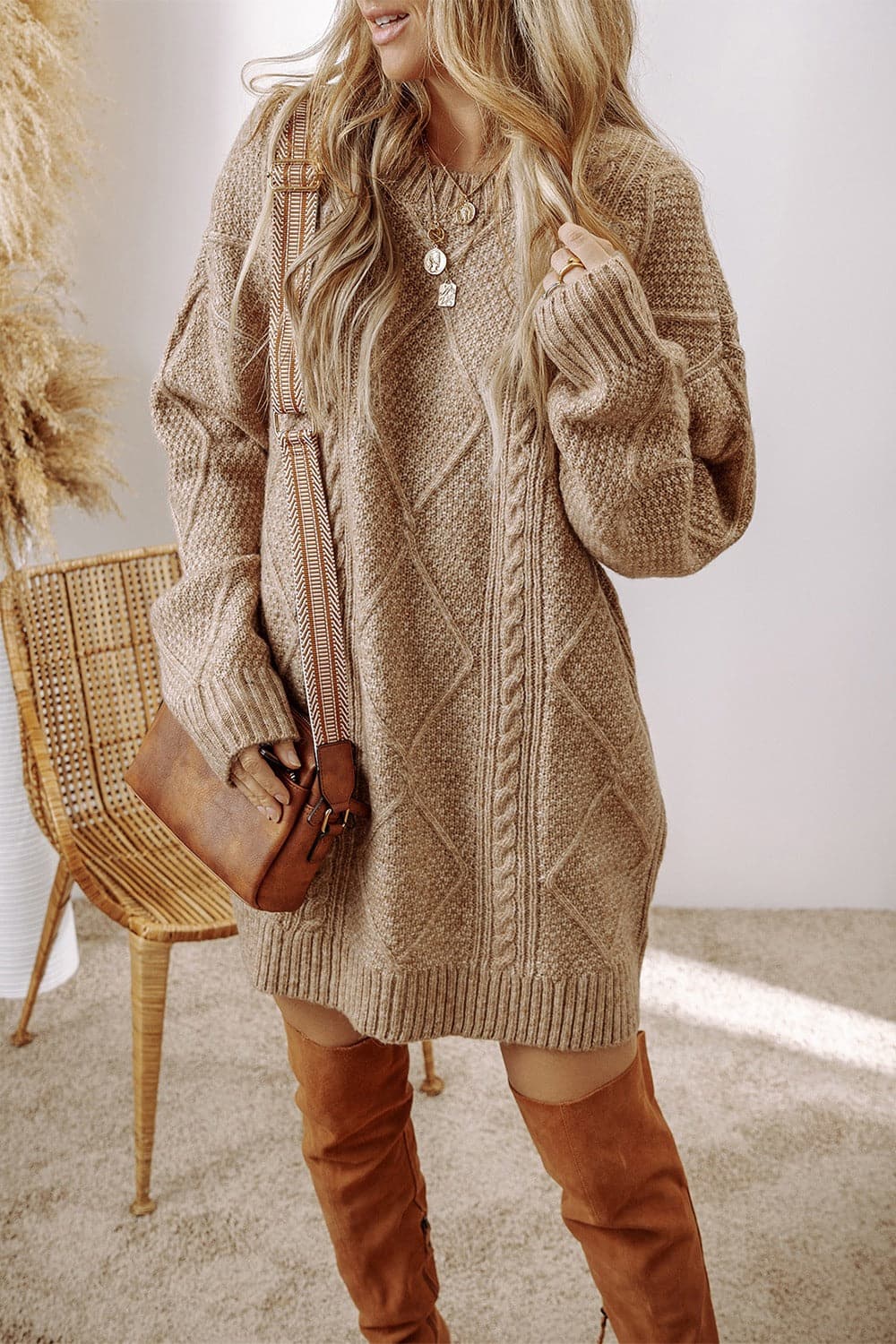 Cable-Knit Round Neck Sweater DressFeatures: Cable-Knit
Stretch: Slightly stretchy
Material composition: 100% polyester
Care instructions: Machine wash cold. Tumble dry low.
Imported


Size
US
Bust
ShLove Salve Cable-Knit Round Neck Sweater DressSweater Dresses