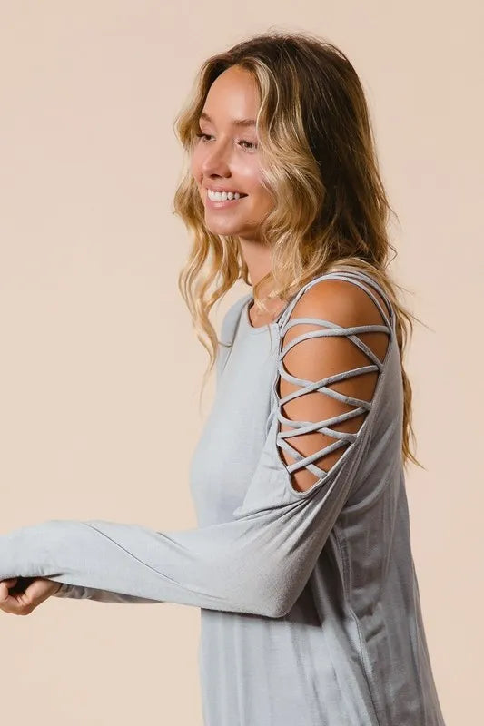BiBi Jersey Knit One Shoulder Top with Criss Cross - Love Salve 