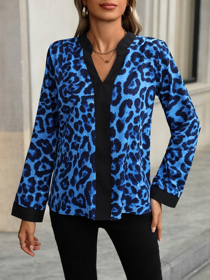 Leopard print blouse with notched sleeves