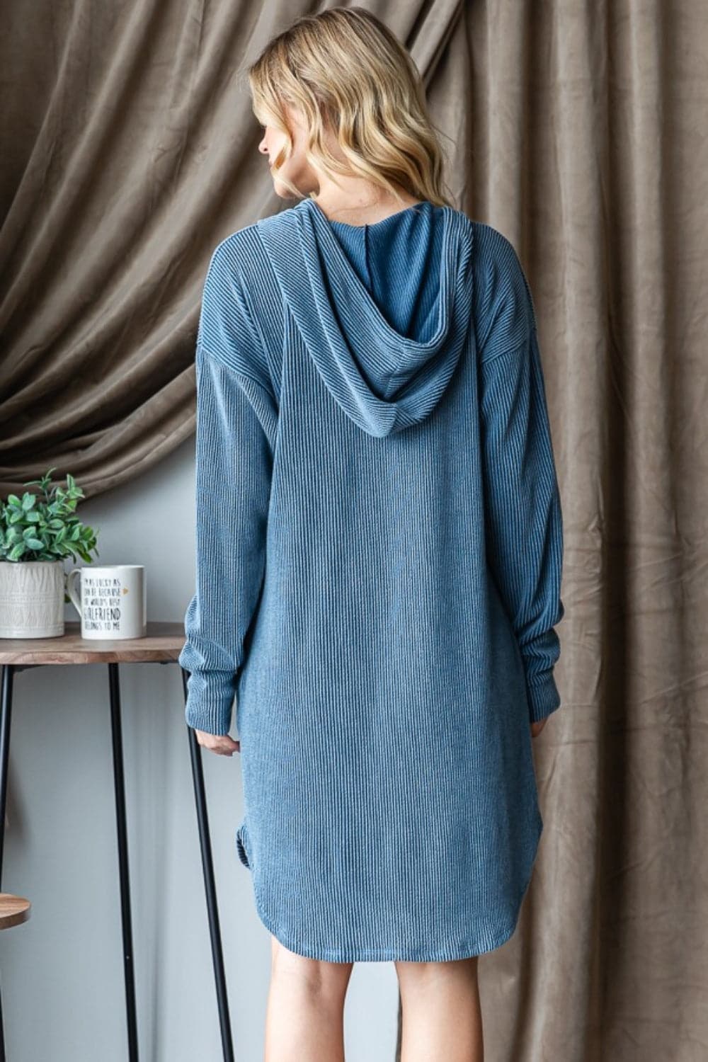 Heimish Ribbed Long Sleeve Hooded Dress.