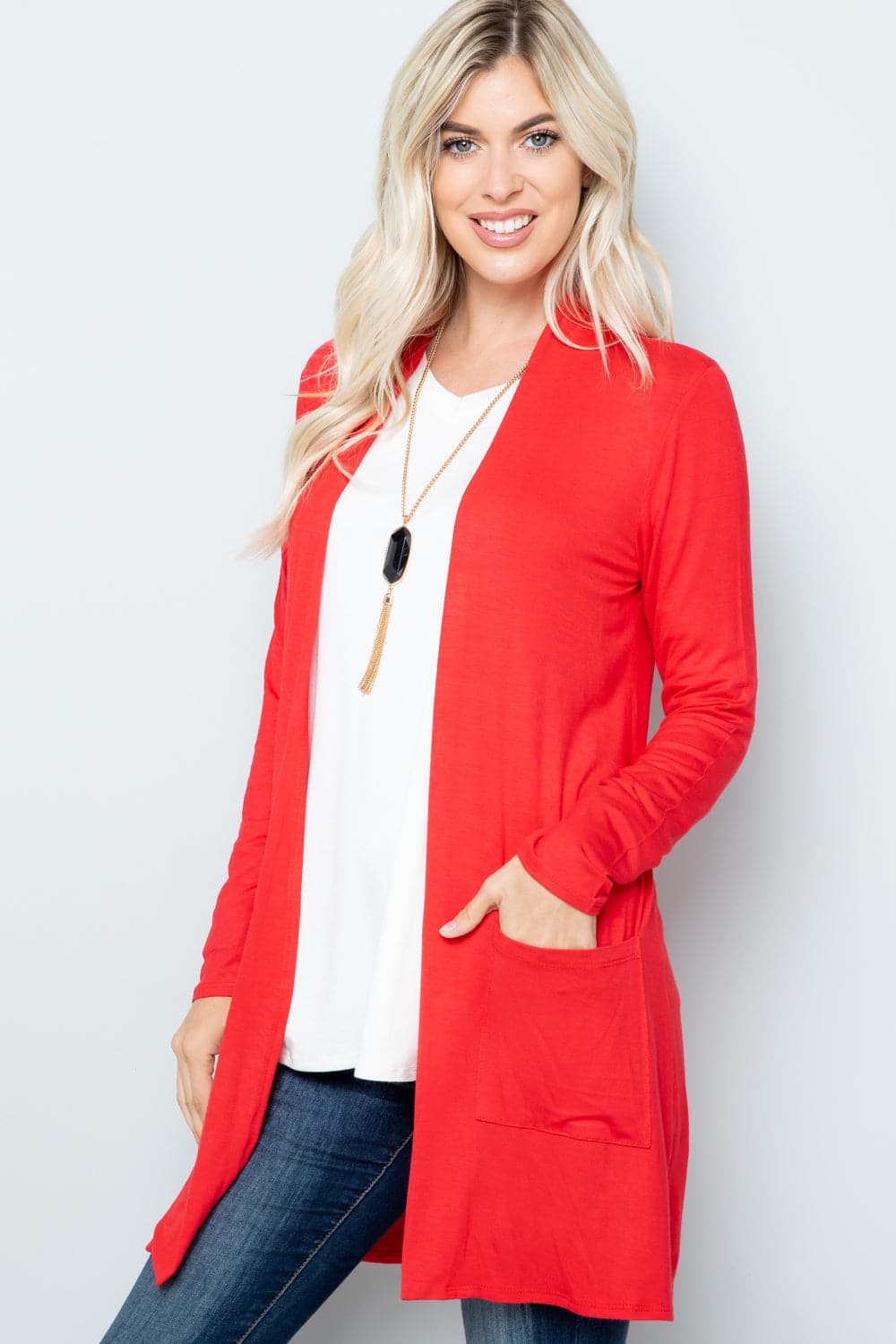 Celeste cozy open-front cardigan with functional pockets