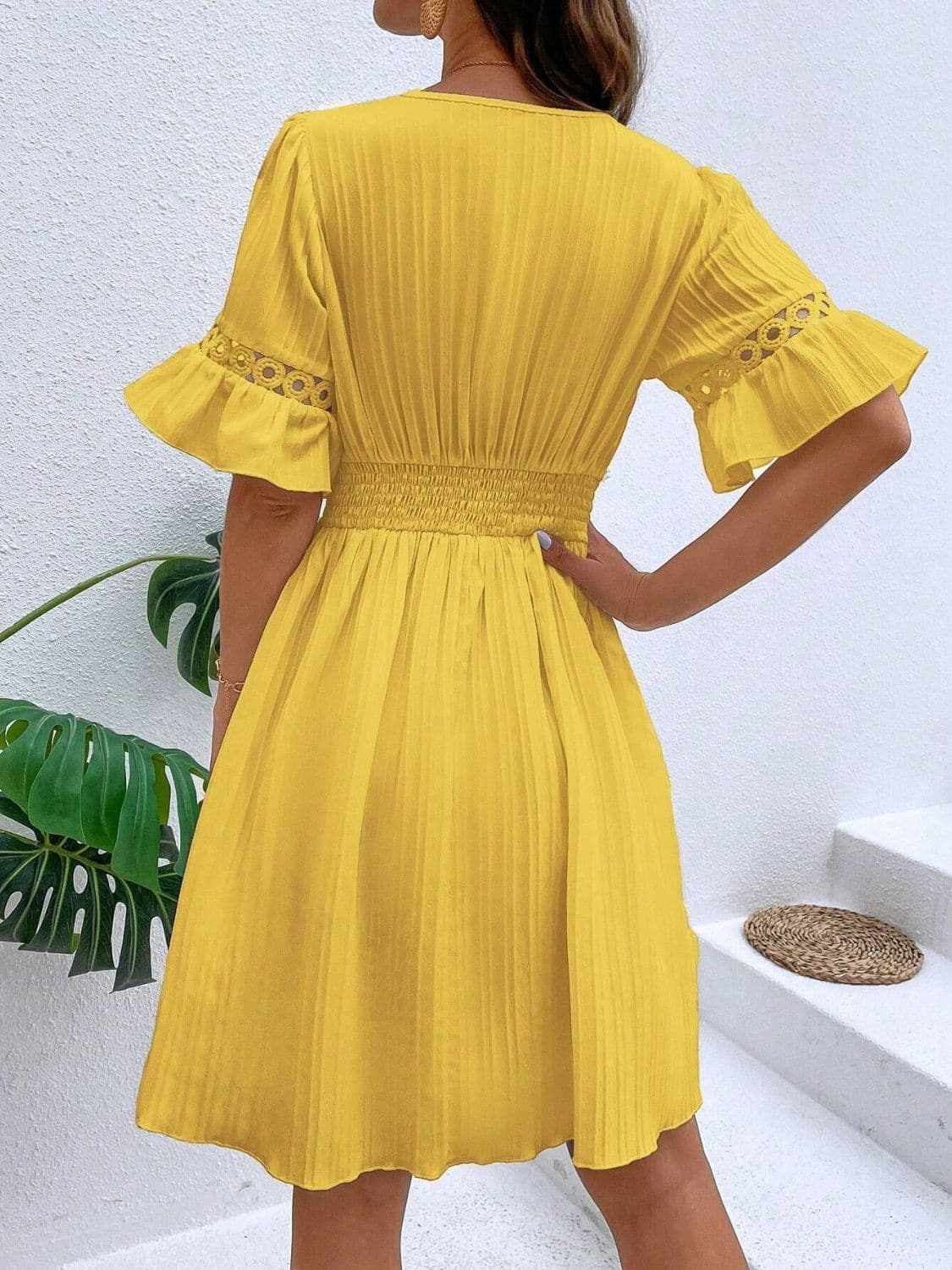 Cutout flounce sleeve mini dress - Love Salve 