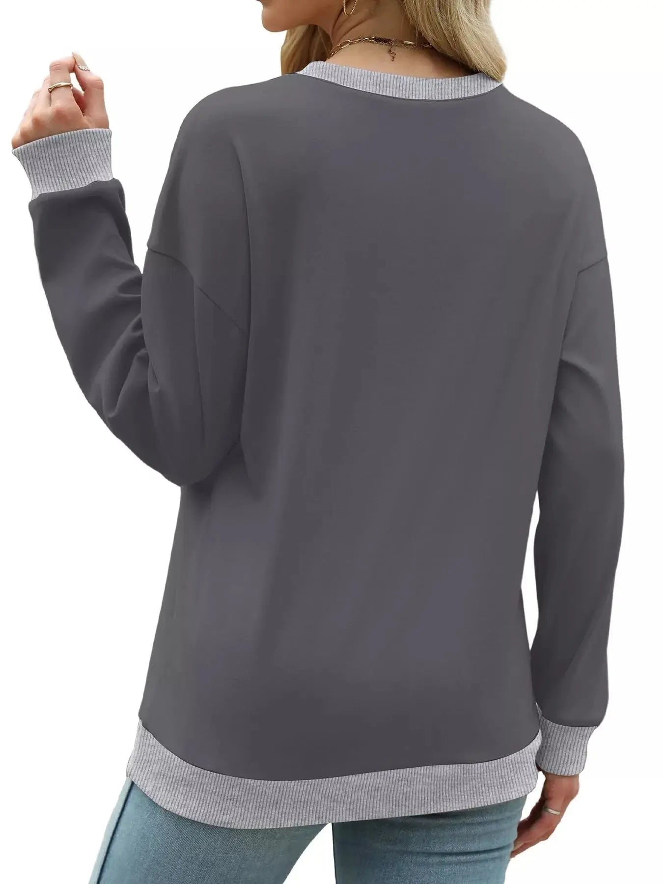 Contrast Trim Crew Neck Casual Sweatshirt Simply Love