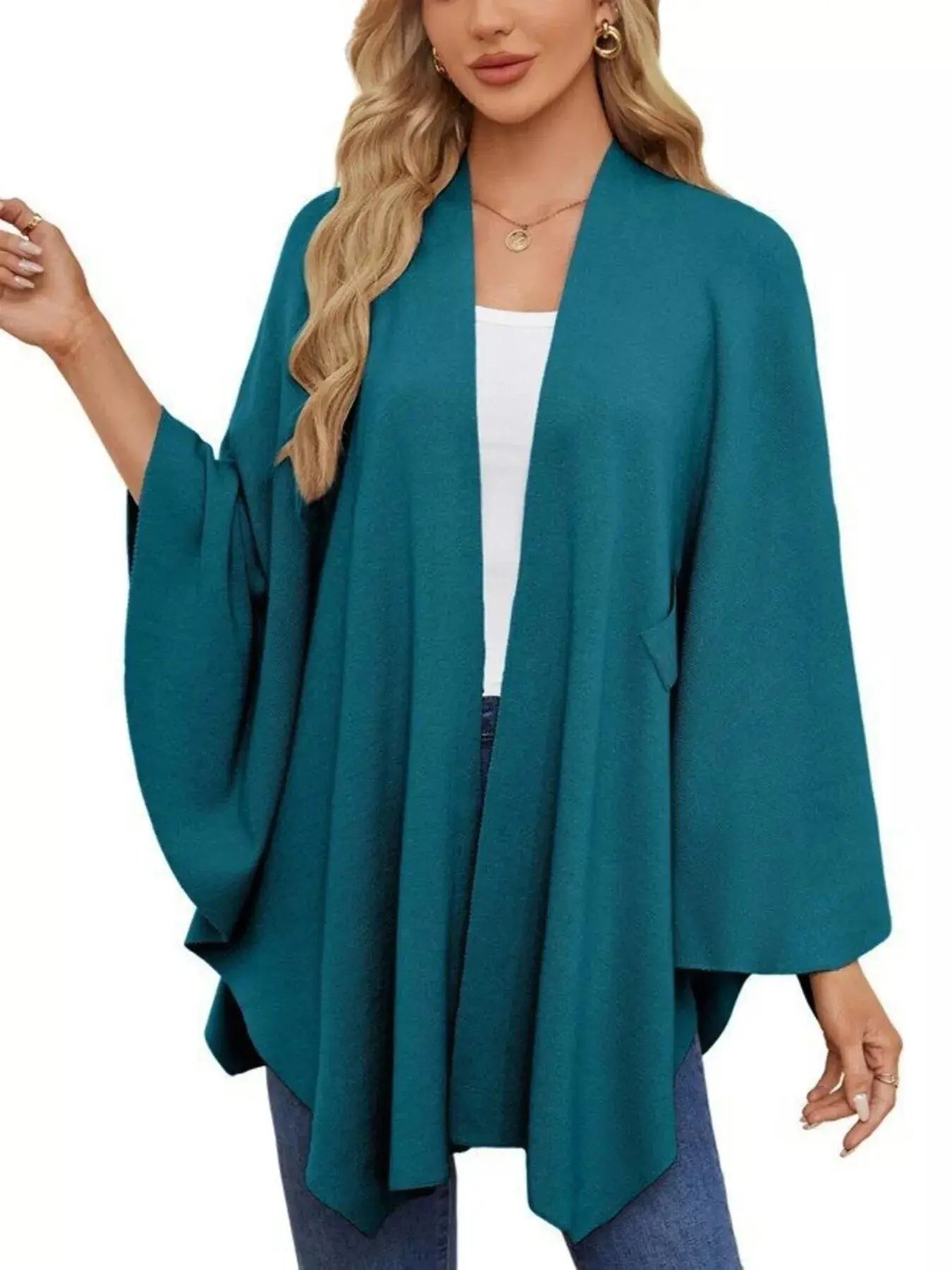Solid Color Tie-Front Knit Cape Top Simply Love