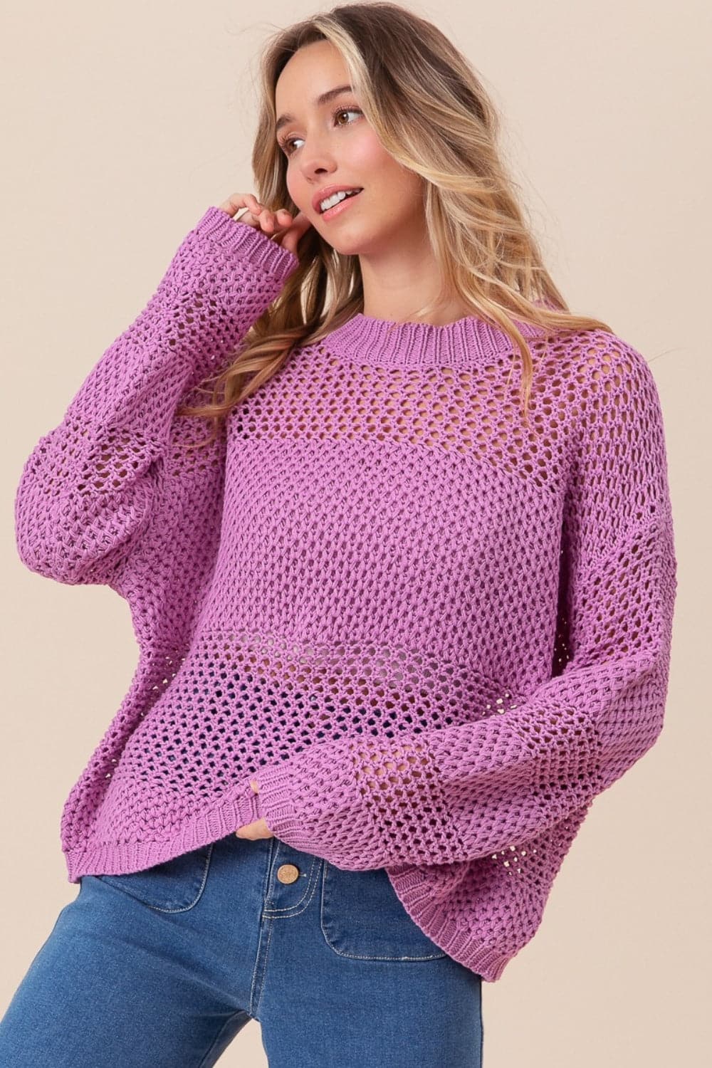 BiBi Openwork Long Sleeve Knit Top.