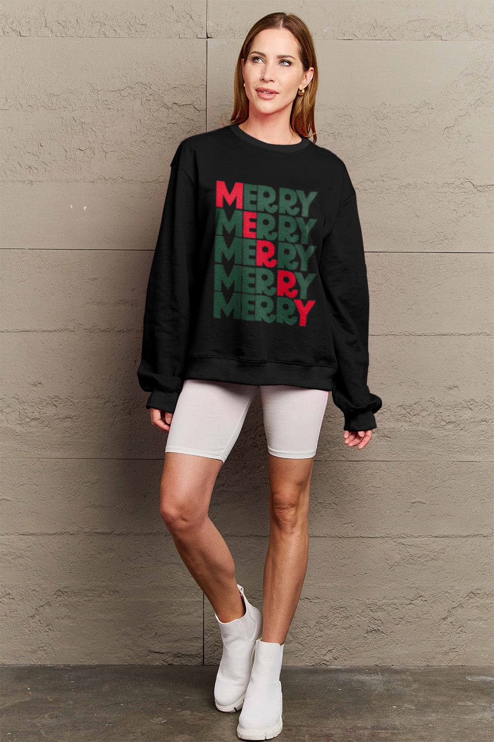 Simply Love Full Size MERRY Long Sleeve Sweatshirt.