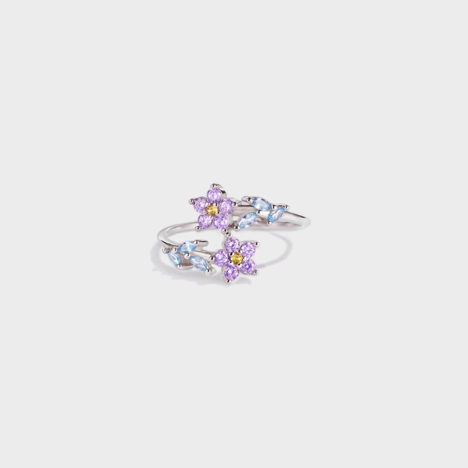 Flower Shape Inlaid Zircon 925 Sterling Silver Ring.