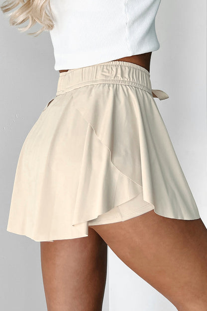 Beige Drawstring High Waist Lined Tennis Skorts for Women