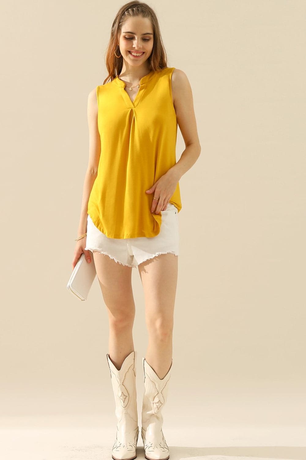 Ninexis Full Size Notched Sleeveless Top.