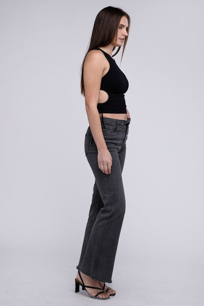 Trendy acid wash frayed hem wide-leg pants