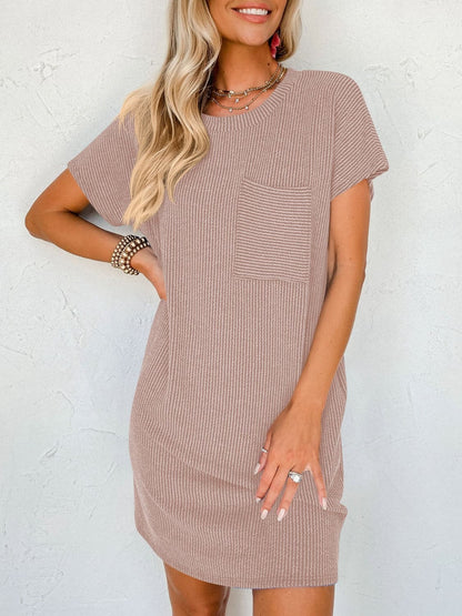 Round Neck Short Sleeve Mini Dress.