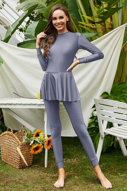 Mock Neck Long Sleeve One-Piece Swimwear.