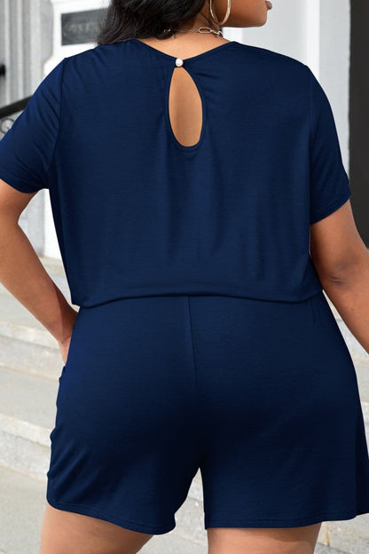 Plus Size Drawstring Waist Romper with Pockets.