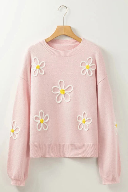 Floral Print Dropped Shoulder Sweater with Round Neck