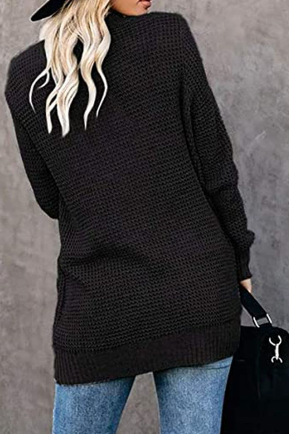 Open Front Rib-Knit Cardigan with Pockets.