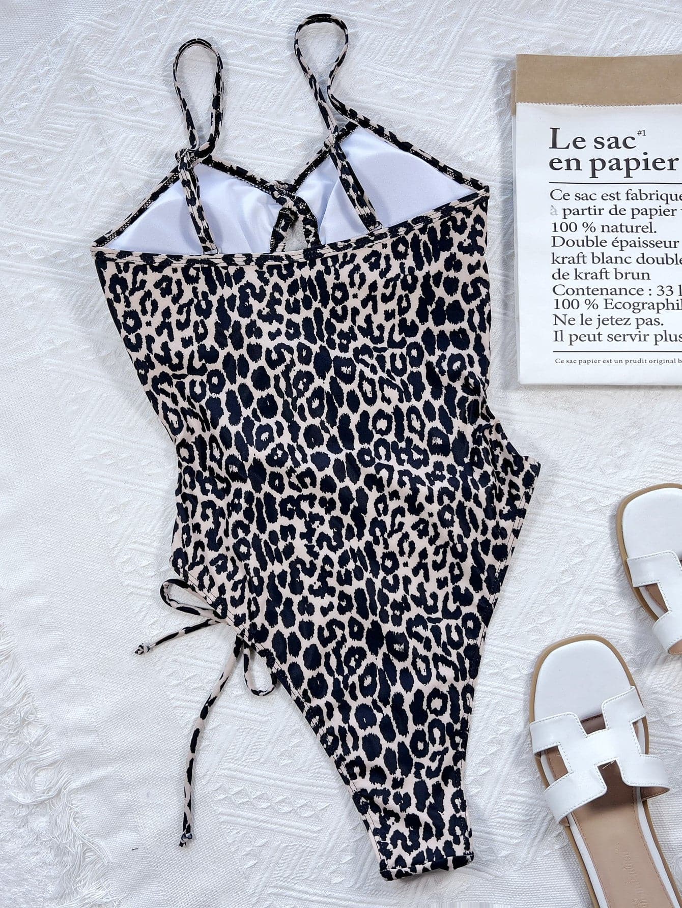 Leopard Cutout Tied One-Piece Swimsuit.