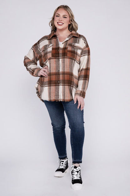 Plus size plaid shirt jacket