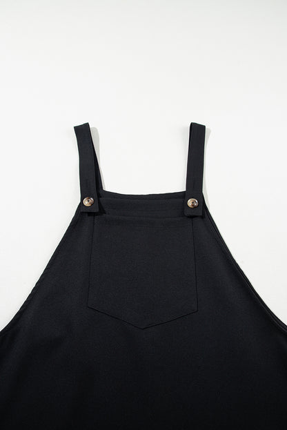 Chic black buttoned strap plus size pinafore dress