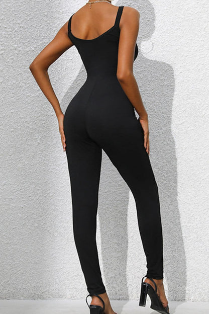 Scoop Neck Wide Strap Skinny Jumpsuit.