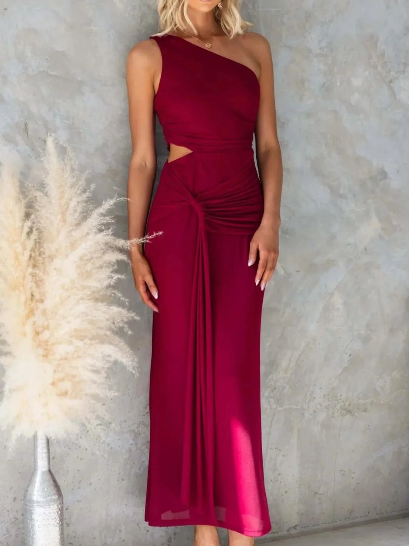 One-Shoulder Cutout Bodycon Maxi Dress Coco’s Tee Boutique
