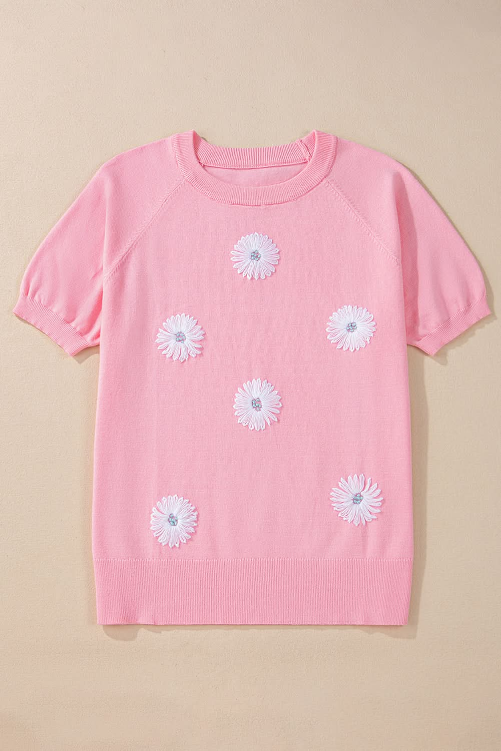 Floral Knit Short Sleeve Top in Charming Pink