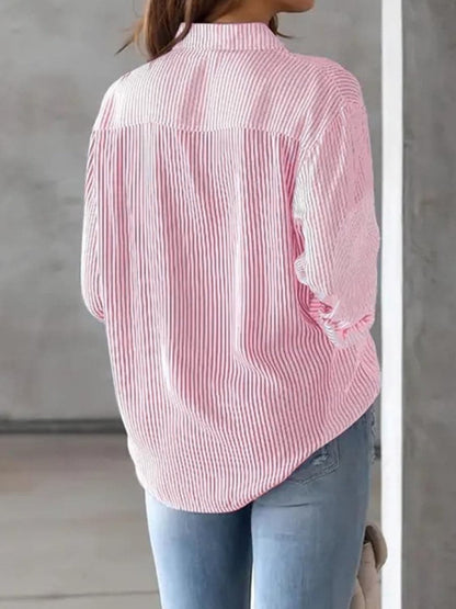 Striped Collared Neck Long Sleeve Shirt.