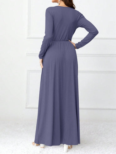 Pocketed Surplice Long Sleeve Maxi Dress.