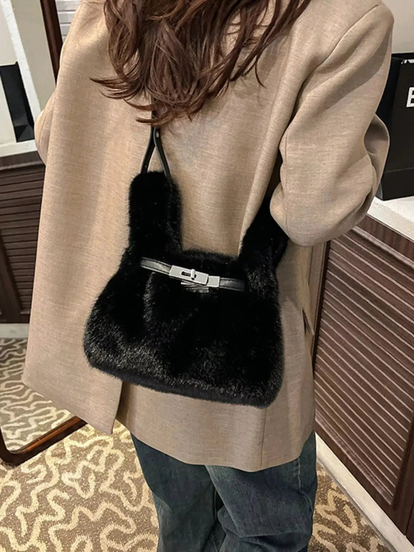 Faux Fur Bucket Crossbody Bag Simply Love