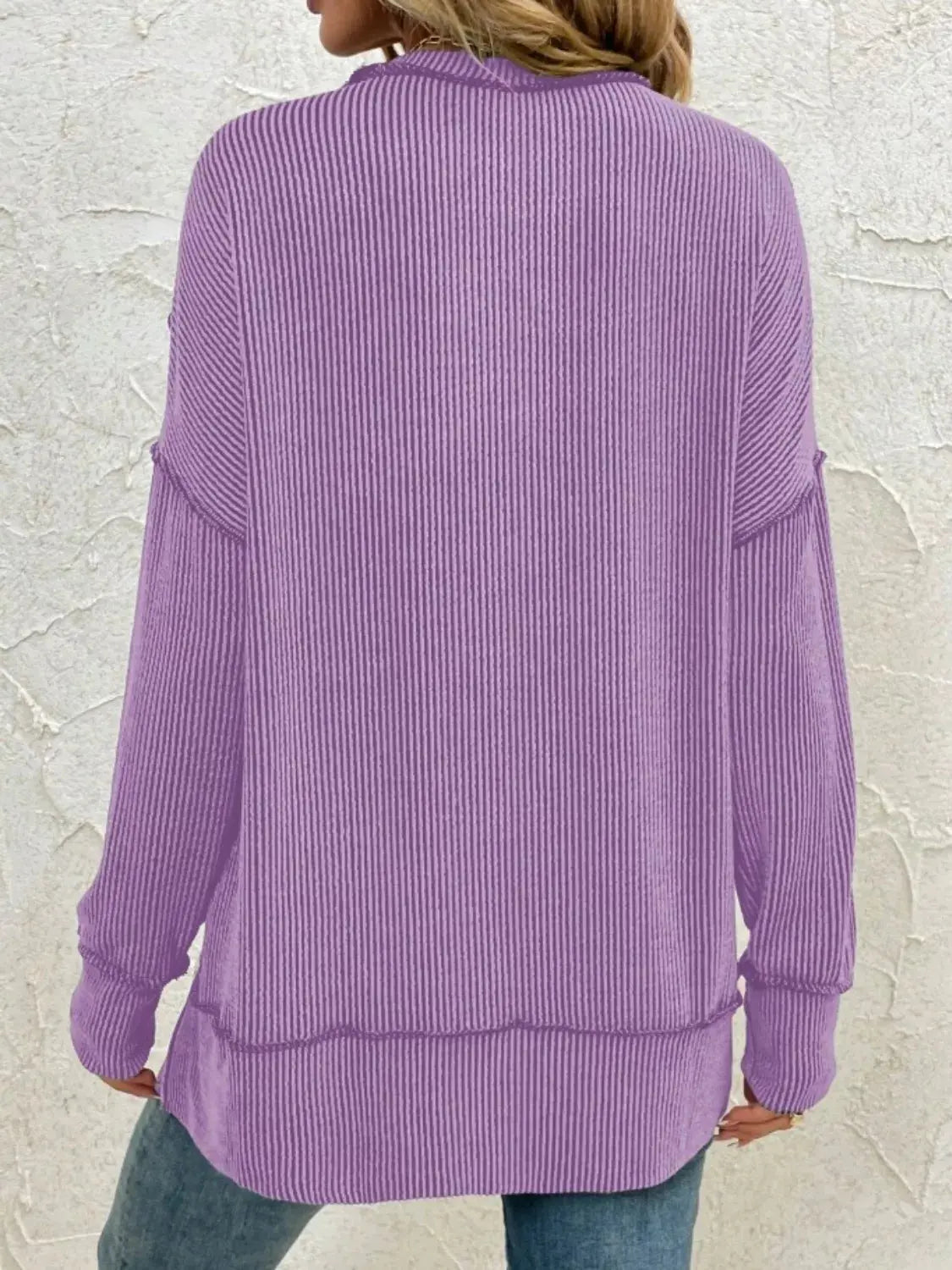 Side Slit Round Neck Sweatshirt Simply Love
