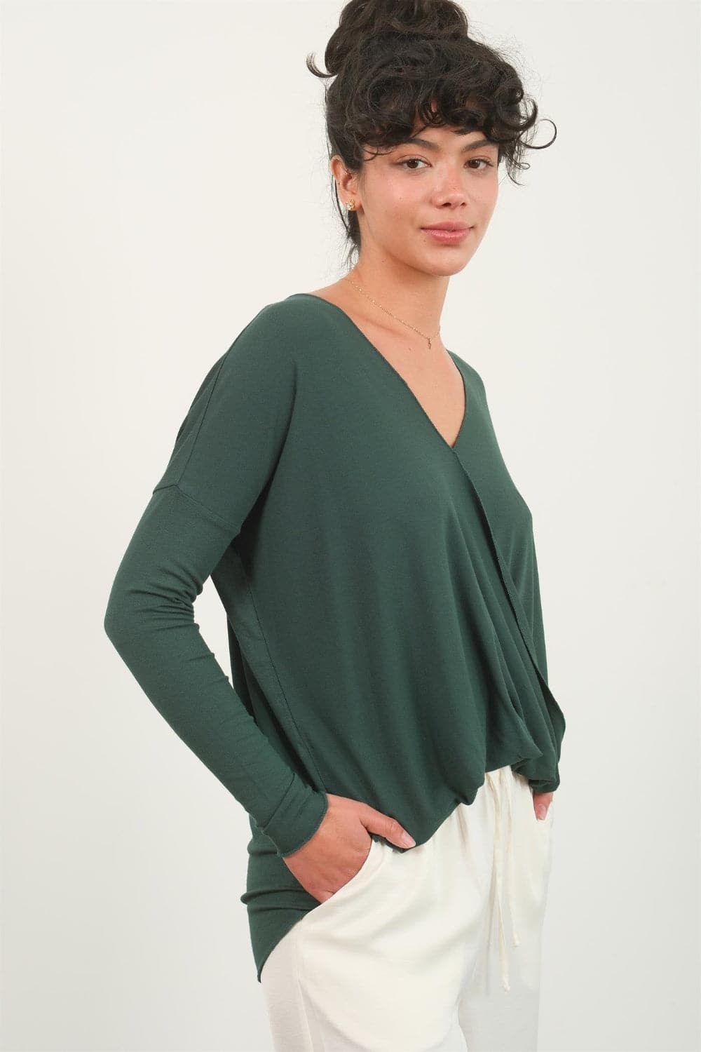 HYFVE Draped Drop Shoulder Long Sleeve Top.