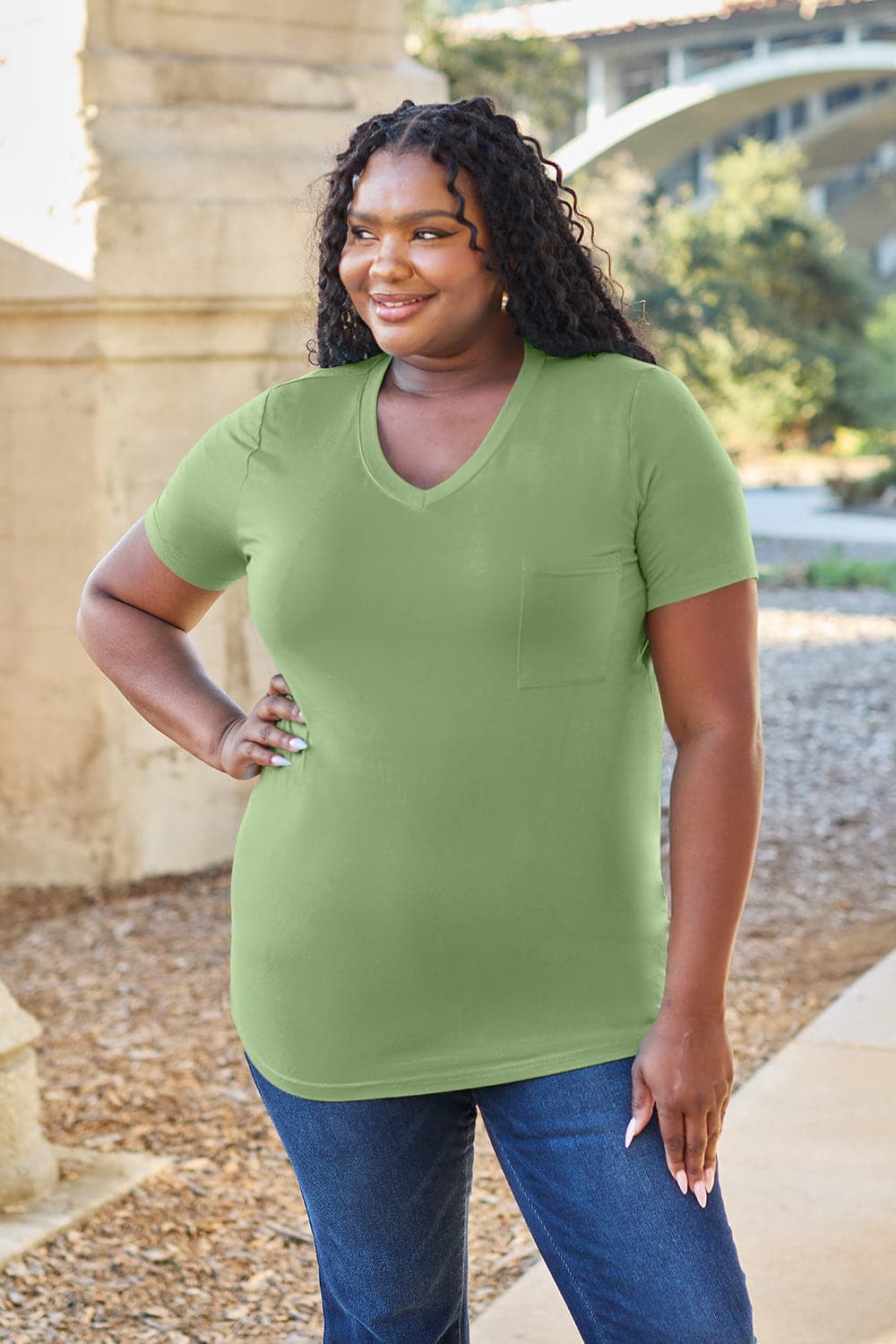 Basic Bae Bamboo Full Size  V-Neck Short Sleeve T-Shirt.