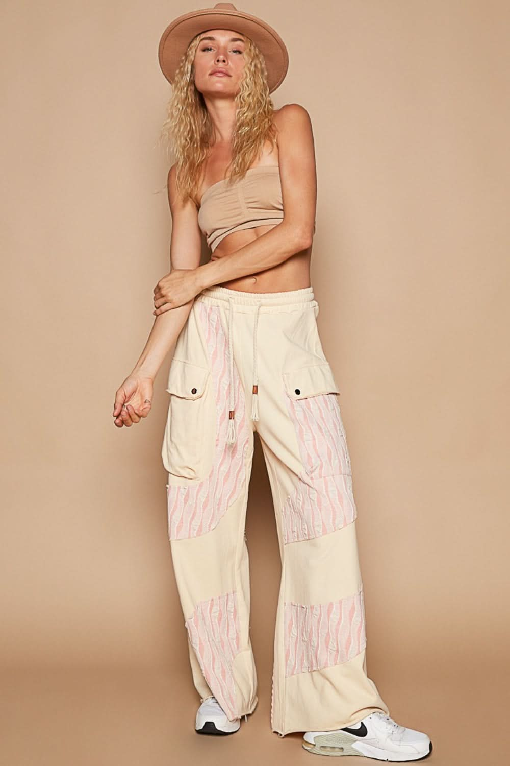 Crochet Detail Drawstring Wide Leg Trousers