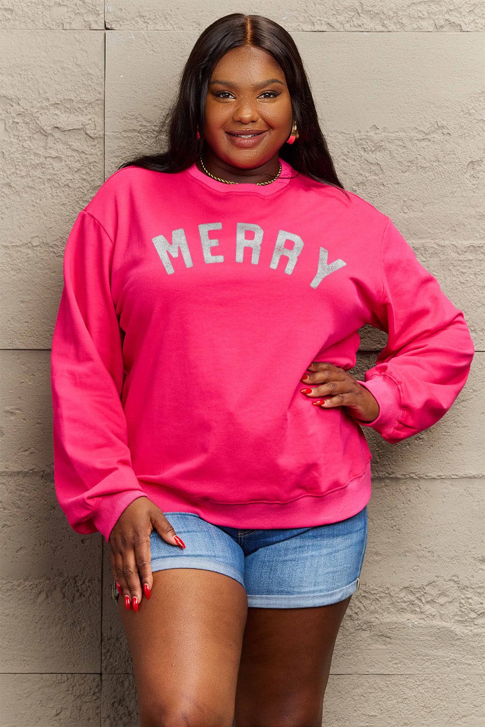 Simply Love Full Size MERRY Graphic Sweatshirt.