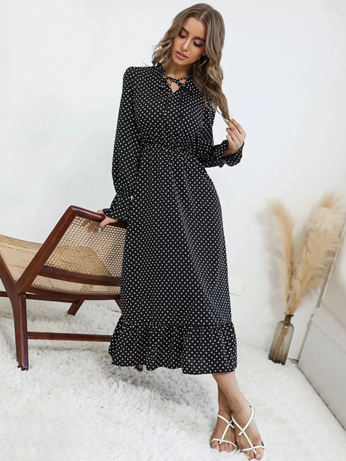 Polka Dot Ruffle Hem Midi Dress Simply Love