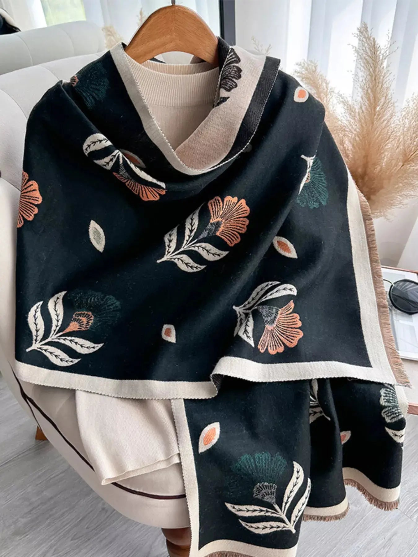 Printed Raw Hem Shawl Simply Love