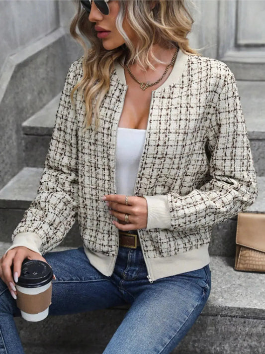 Tweed Zip Up Bomber Jacket Simply Love