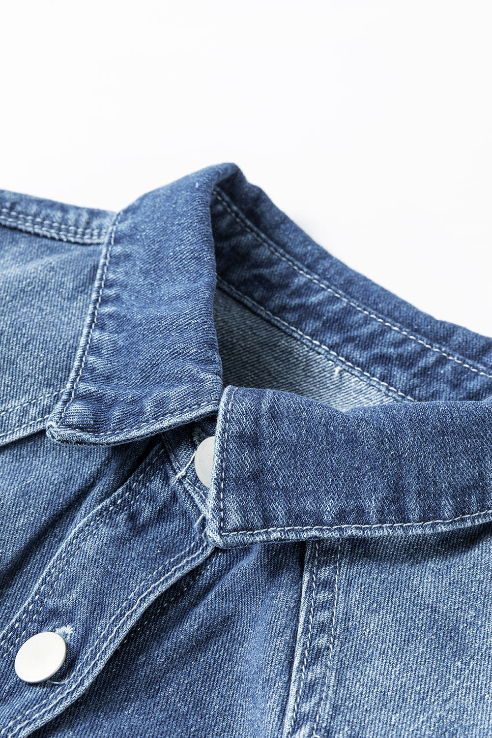 Sky Blue Light Wash Distressed Frayed Long Denim Jacket Love Salve